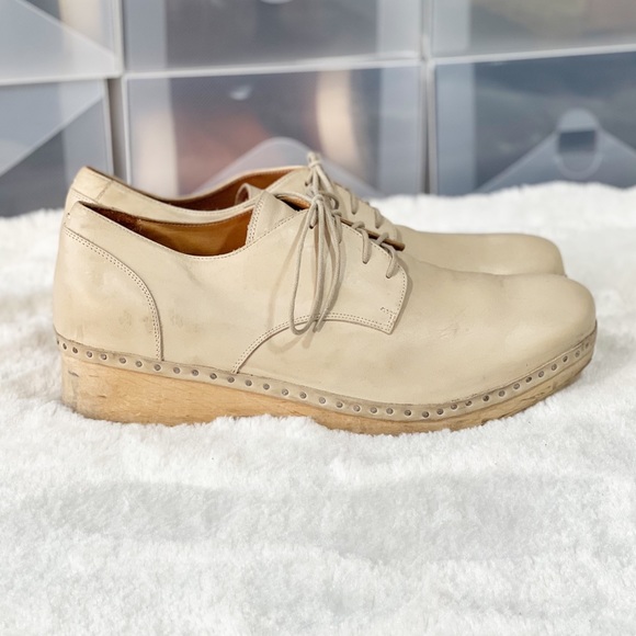 Maison Martin Margiela Other - Maison Margiela Leather Lace Up Wooden Derby Clogs in Cream Size 44
